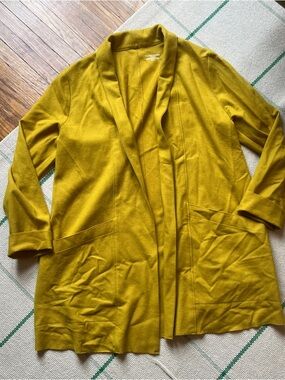 EILEEN FISHER Mustard Yellow Open-Front Women's Cardigan Sweater